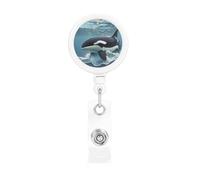 Orca Killer Whale Badge Reel retrattile ID badge clip divertente da lavoro porta badge con clip a coccodrillo porta nome in plastica leggera per infermiere, insegnanti, regali per ufficio