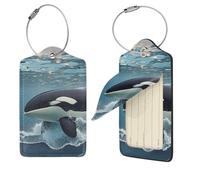 Orca Killer Whale - Etichette per bagagli in pelle ecologica in poliuretano, con protezione della privacy e anello in acciaio inox, per donne e uomini, colore nero, 1