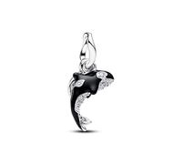 Orca Sterling Silver Doppio Dangle with Clear Cubic Zirconia And Black Enamel