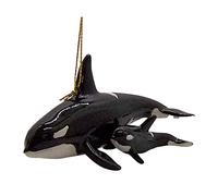 Orca Whale with a Baby Whale Christmas Ornament, Nautical Theme, Holiday Décor, 2 1/2 Inches Tall