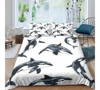 Orca whalesSet Di Copripiumino microfibra morbida 3 pezzi motivo 3D con cerniera Watercolor ocean art copripiumino incluso federe aiosa ultra morbido e traspirante for bambini Double（200x200cm）