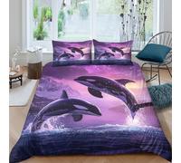 Orca whalesSet Di Copripiumino ultra microfibra 3 Pezzi stampa 3D con cerniera Fantasy ocean art style copripiumino con federe traspirante ultra morbido for ragazze King（220x240cm）