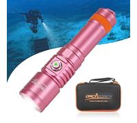 ORCATORCH Lampada subacquea D710, 3000 lumen, torcia subacquea con raggio stretto di 6 gradi, IP68, impermeabile, con indicatore della batteria (rosa)
