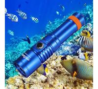 ORCATORCH Lampada subacquea D710, 3000 lumen, torcia subacquea con raggio stretto di 6 gradi, IP68, impermeabile, con indicatore della batteria (blu)