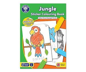 Orchard Toys Jungle Sticker Colouring Book - Educational Colouring Activity Book - Colour and Write Jungle Animals - Kids age 3 Years +