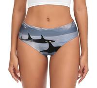 Orche assassine nuotano lungo stampa biancheria intima da donna funzionalità mutandine copertura completa stretch casual uso quotidiano, Nero , 3XL