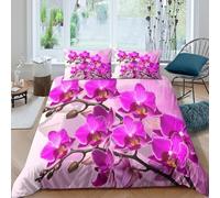 Orchid bloomsSet Di Copripiumino morbida Set di 3 Pezzi stampa di 3D con cerniera vibrant floral art copripiumino incluso federe aiosa for bambini adulti ragazzi Double（200x200cm）