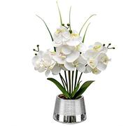 Orchidea artificiale, bianco, orchidea in vaso argento, orchidea artificiale, orchidea artificiale, pianta con 14 fiori, orchidea artificiale, bonsai per matrimoni, soggiorno, ufficio, camera da