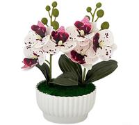 Orchidea artificiale con proporzioni bilanciate per una composizione armoniosa in stile galleria da parete o mensola (bianco macchiato viola)