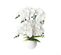 Orchidea artificiale Phalaenopsis 50 cm - Vaso da fiori in seta realistica per la casa per arredamento ufficio soggiorno camera da letto bagno viola giallo bianco (bianco)