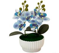 Orchidea artificiale Phalaenopsis con struttura realistica delle foglie per tema botanico coesivo in interior design (blu)