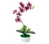 Orchidea artificiale realistica a 7 teste in vaso per spazi interni, tra cui camera da letto, soggiorno e postazioni di lavoro per ufficio (viola maculato)