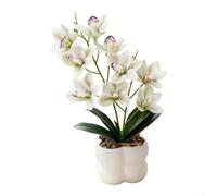 Orchidea artificiale realistica Cymbidium con 9 fiori rosa in vaso di ceramica bianca, alta 35 cm, pianta finta per soggiorno, camera da letto, bagno, ufficio, decorazione (bianco)