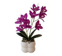 Orchidea artificiale realistica Cymbidium con 9 fiori rosa in vaso di ceramica bianca, alta 35 cm, pianta finta per soggiorno, camera da letto, bagno, ufficio, decorazione (rosso rosa)