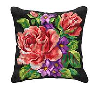 Orchidea Cushion: Cross Stitch Kit Cuscino Punto Croce, Rose & Viole, 40 x 40 cm