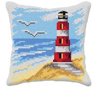 Orchidea Cushion Cross-Stitch Punto Croce, Cotone, Cuscino Faro, 40 x 40 cm