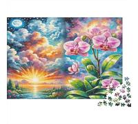 Orchidea Dendrobio Puzzle in cartone Orchidee rosa con luna e tramonto sul fiume puzzle classico antistress interattivo 52x38cm/1000 pezzi