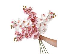 Orchidea falena artificiale, set di 2, 9 fiori ciascuno, orchidea sintetica a stelo lungo per vaso (rosa rossa)