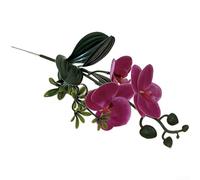 Orchidea farfalla artificiale, 36 cm, pianta in vaso di plastica con 3 fiori e foglie, per casa, ufficio, scrivania, mensola, decorazione, vari colori (viola)