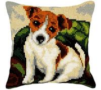 Orchidea - Kit per Punto Croce Cuscino - Cane - Tela Stampata - 4.5 Conteggi - Per Adulti - 30.9527