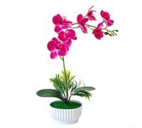 Orchidea Phalaenopsis artificiale a 7 teste in vaso per decorazione di interni con densità floreale bilanciata e base verde dall'aspetto naturale (fucsia)