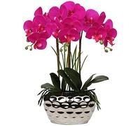 Orchidea Phalaenopsis artificiale da 43,2 cm, fiori ornamentali, orchidea artificiale realistica, con vaso in ceramica argentata, per centrotavola, soggiorno, decorazione per la casa