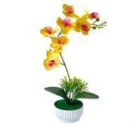 Orchidea Phalaenopsis artificiale in vaso per decorazione di interni con fiore a 7 teste e venature dettagliate per autenticità visiva (giallo)