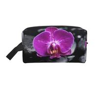 Orchidee sulla stampa di pietra nera, Borsa per il trucco Borsa per cosmetici Borsa da viaggio portatile da viaggio Borsa per trucco Organizer