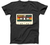 OrcoW 50 anni regali vintage 1974 50° compleanno cassetta nastro t-shirt 100% cotone grafica t-shirt per uomo donna nero, Nero , XL