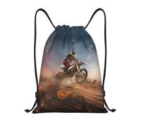 OrcoW Zaino sportivo con stampa motocross, borsa da palestra, borsa da nuoto, zaino con coulisse, per scuola, viaggi, spiaggia, Nero , S
