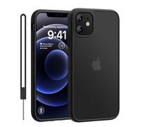 ORDA Custodia opaca per iPhone 12 / iPhone 12 Pro con cordino, antiurto protezione dalle cadute di grado militare, cover posteriore traslucida satinata per iPhone 12/12 Pro, nera