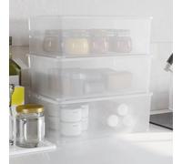 Ordellia 3 scatole portaoggetti in plastica PP da 10 l, impilabili, trasparenti con fessure di ventilazione e clip, per la cameretta dei bambini, cantina, garage, armadio, scaffale, ufficio