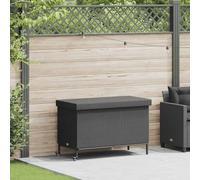 Ordellia Baule da giardino con ruote, nero, 110 x 55 x 73 cm, in polyrattan, contenitore per cuscini, per terrazze, balconi, esterni, resistente alle intemperie, con maniglia e coperchio