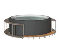 Ordellia Bordo vasca idromassaggio con vano portaoggetti, scala in legno grigio, polyrattan, per piscina, spa, accessori, stoccaggio, 243 x 55 cm, con 2 gradini, resistente ai raggi UV, esterno