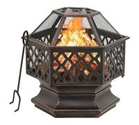 Ordellia Braciere con attizzatoio, braciere rustico in acciaio con protezione dalle scintille e copertura in rete, 62 x 54 x 56 cm, XXL, per terrazza, giardino, calore e comfort all'aperto