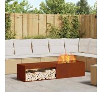 Ordellia Braciere marrone in acciaio, 160 x 45 x 35 cm, resistente alle intemperie, resistente al calore fino a 600 °C, per terrazza e giardino, con vano portaoggetti, accessorio per esterni per