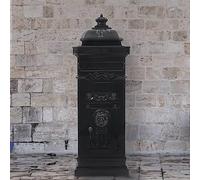 Ordellia Cassetta delle lettere a colonna in alluminio pressofuso in stile vintage, nera, antiruggine, cassetta delle lettere con patta di inserimento, serratura, targhetta per il nome per esterni