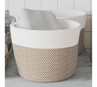 Ordellia Cestini portaoggetti 2 pezzi, marrone e bianco, Ø24 x 18 cm, in cotone, pieghevoli, con manici, cestino decorativo, cestino intrecciato, organizer per cucina, soggiorno e scaffale