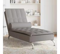 Ordellia Chaise longue massaggiante in tessuto tortora con cuscino cervicale, ottomana, sdraio relax, lettino da giorno, chaise longue per soggiorno, camera da letto, angolo lettura, comfort