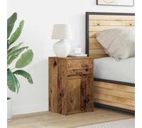 Ordellia Comodino letto con luci LED in legno vecchio 38 x 34 x 61 cm supporto di arredo camera da letto con scomparto, cassetto e illuminazione ambientale