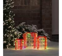 Ordellia Confezione regalo decorativa, set da 3 pezzi, multicolore, in acrilico, 20 x 20 x 21 cm, con 60 luci LED, USB, per albero di Natale, dell'Avvento e del soggiorno