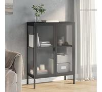 Ordellia Credenza Nera 75x35x105 cm in Acciaio verniciato e Vetro Scanale, Mobile Buffet con Ripiano Regolabile, Portaoggetti per Soggiorno, Cucina, Ingresso, con Fissaggio a Parete