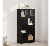 Ordellia Credenza Rovere Nero 68 x 37 x 142 cm Legno Ingegnerizzato con 4 Porte in PVC Trasparente e 8 Ripiani Spaziosi per Soggiorno, Salotto, Ingresso e Cucina, Morbida Finitura Opaca