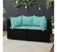 Ordellia Divano angolare da giardino in polyrattan nero con cuscini blu acqua set 2 pezzi arredamento lounge outdoor con struttura in acciaio resistente e design modulare ideale per relax patio