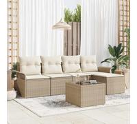 Ordellia Divano da esterno modulare in polyrattan beige con 6 cuscini resistenti ai raggi UV per giardini, terrazze e balconi, ideale per relax, pranzi e conversazioni in ambienti esterni