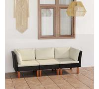 Ordellia Divano da Giardino a 3 Posti con Cuscini Nero in Polyrattan, Tavolo Lounge Resistente al Sole, Set Modulare per Esterni, per Balcone