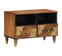 Ordellia Mobile TV marrone miele in legno massello mango 70 x 33 x 46 cm con cassetto e mensola, pomelli in ottone, contenitore multimediale per soggiorno, home theater e gaming