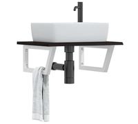 Ordellia Piano lavabo con supporto in acciaio e legno massello di rovere, 60 x 50 x 2 cm, scaffale per il bagno, mensola per mobili da bagno con vano portaoggetti, mobiletto sottolavabo