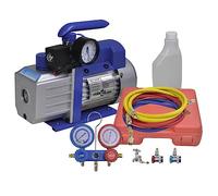 Ordellia Pompa a vuoto monostadio con distributore a 2 vie, set manometro, 220 V, 250 W, 71 l min, alloggiamento in alluminio, 3 tubi, attacco rapido, per climatizzatore R134a R22 R12 R502