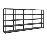Ordellia Scaffalatura a 5 ripiani, in plastica, 366 x 45,7 x 185 cm, set da 4, 70 kg per ripiano, per officina, garage, cantina, ufficio, stoccaggio e ordine nella vita quotidiana
